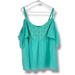 Torrid Cold Shoulder Lace Babydoll Top Plus Size 2 Aqua Boho Cottagecore Summer